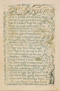 「イノセンスの歌」からの「夢」版14、1789（水彩で手描きのレリーフエッチング） 作： William Blake